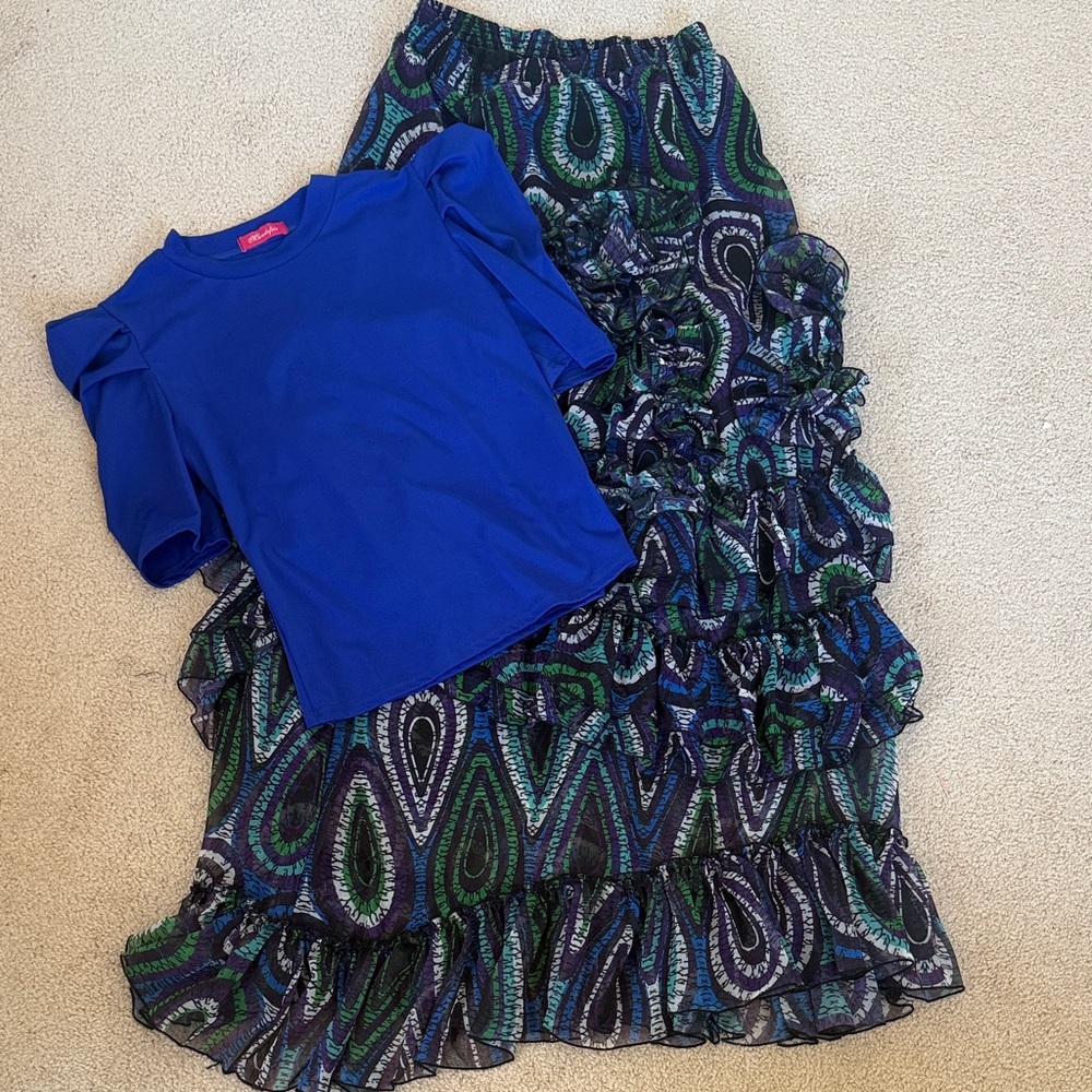 Blue & Green Paisley Ruffle Maxi Skirt - Women